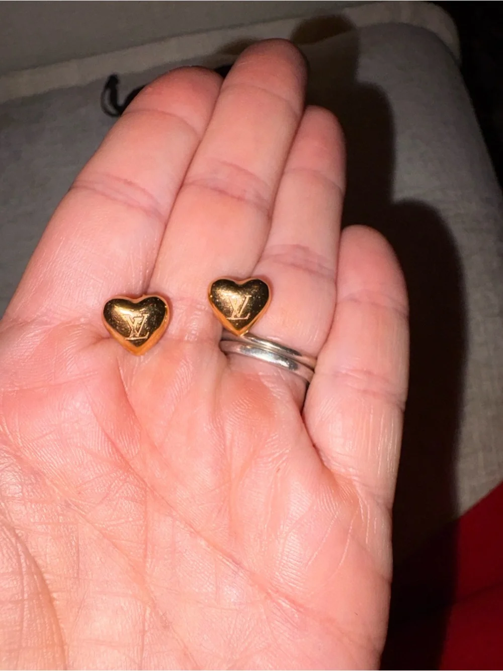 100% authentic LV heart studded earrings on gold tone.